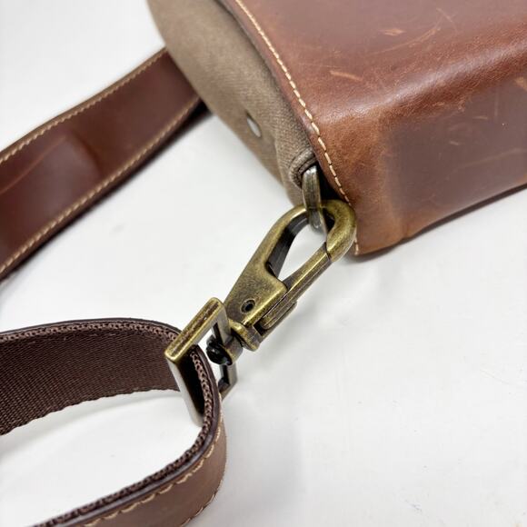 Boconi Messenger Lap Top Bag Flap Front Canvas and Leather Brass Hardware - Picture 9 of 16